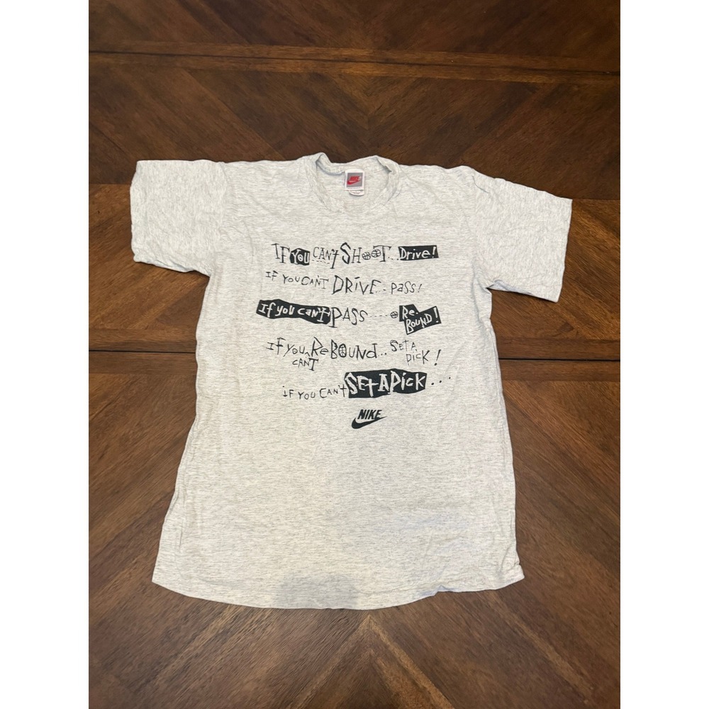 Vintage Nike Basketball T Shirt Grey Heather‎ 90s Silver Tag Made in USA Large